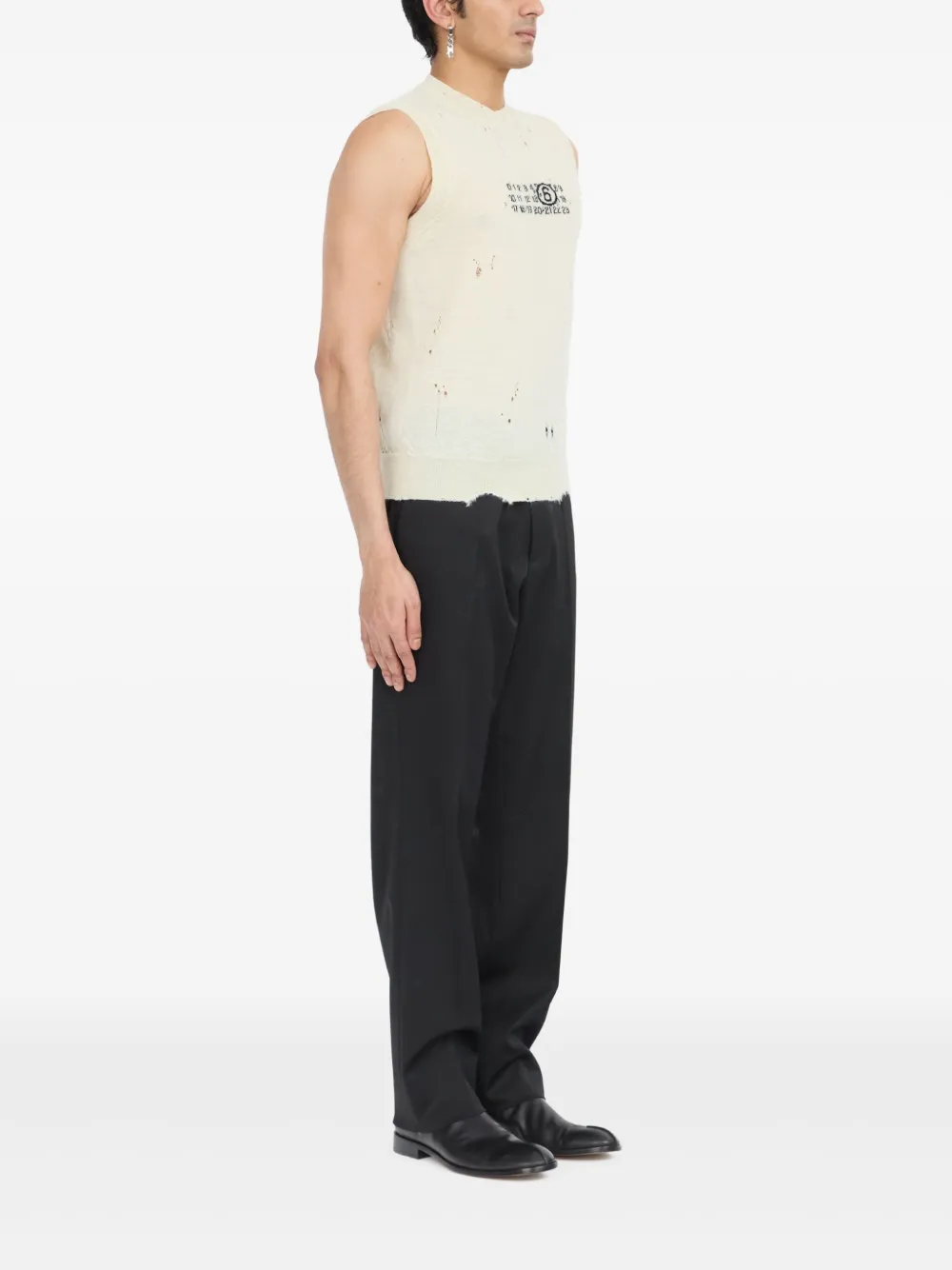 MM6 Maison Margiela Mouwloze gerafelde top Beige