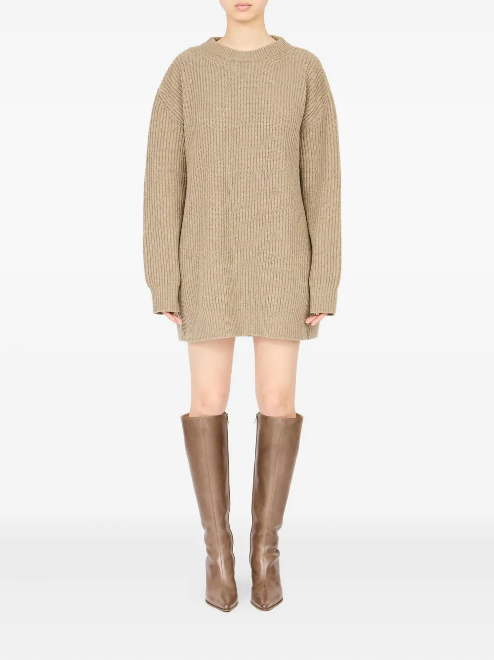 MM6 Maison Margiela Geribbelde mini-jurk met ronde hals Beige