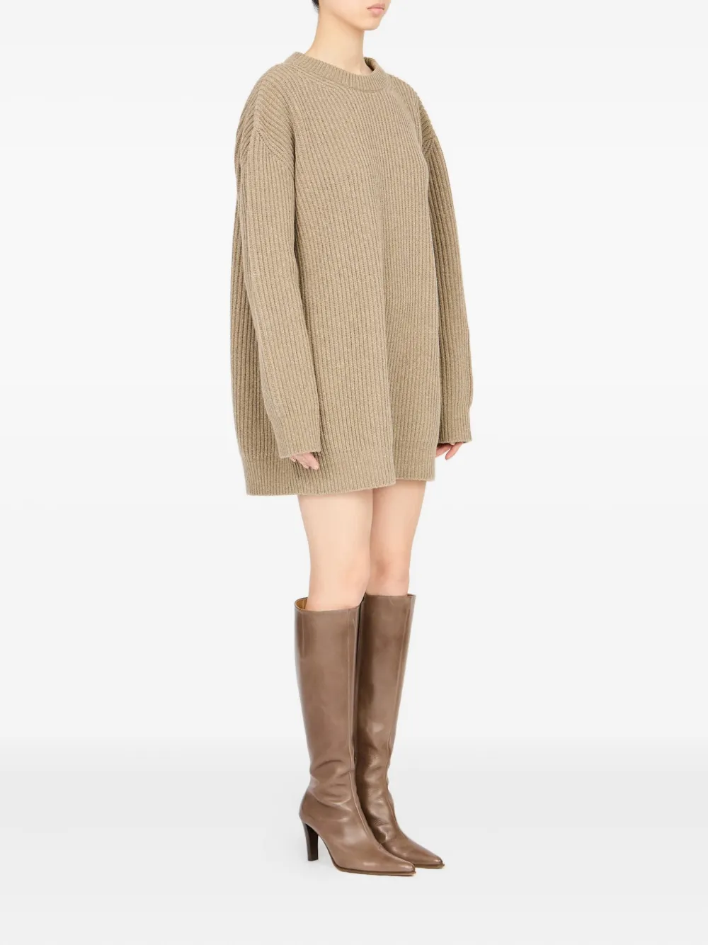 MM6 Maison Margiela Geribbelde mini-jurk met ronde hals Beige