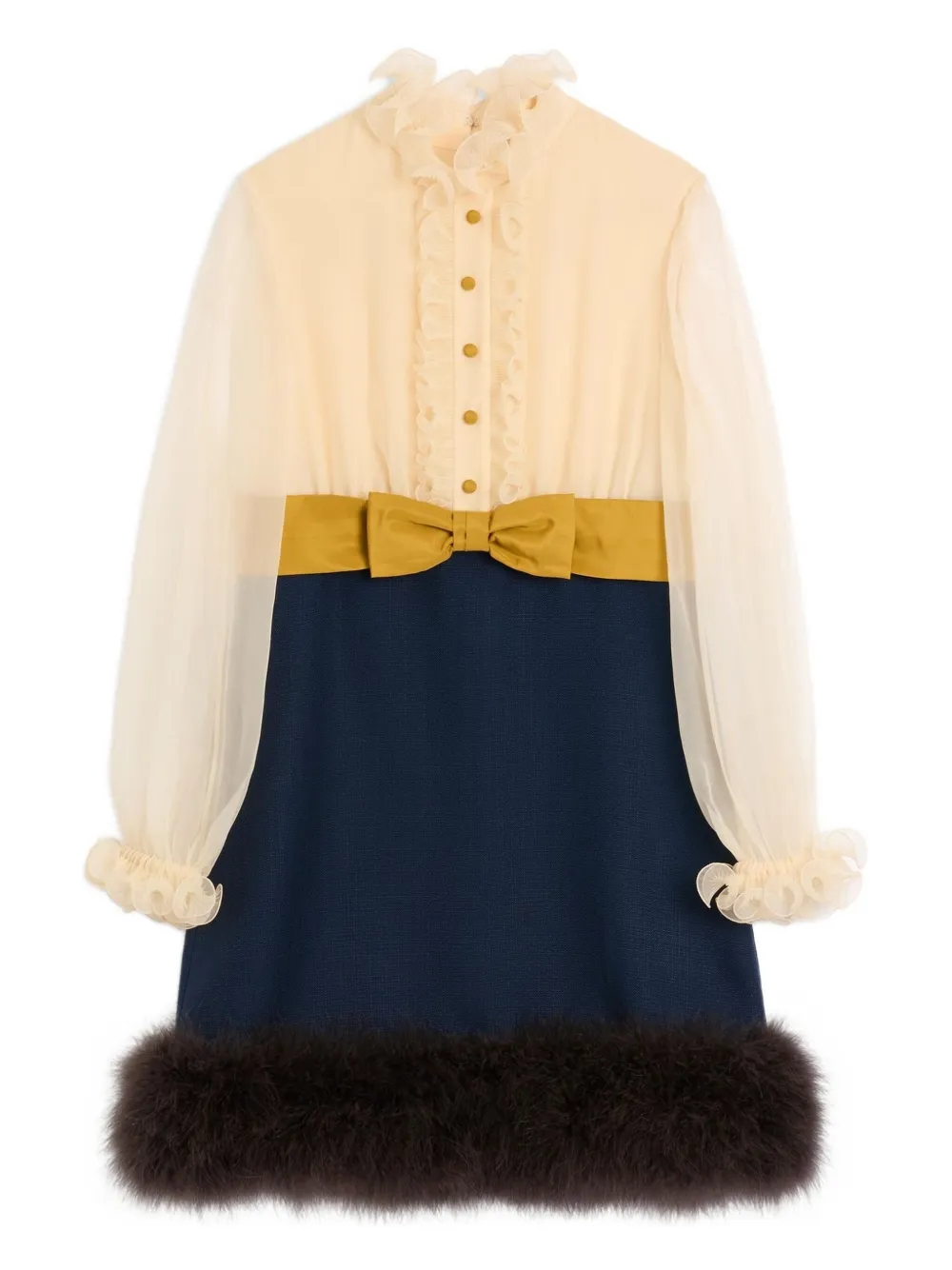 Valentino Garavani ruffled neck long-sleeve dress Beige