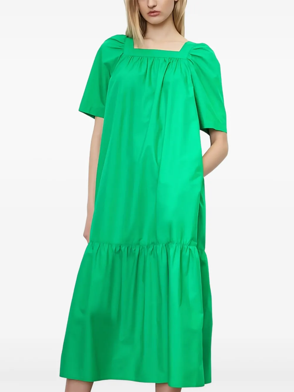 Marc O'Polo puff-sleeve tiered midi dress - Groen