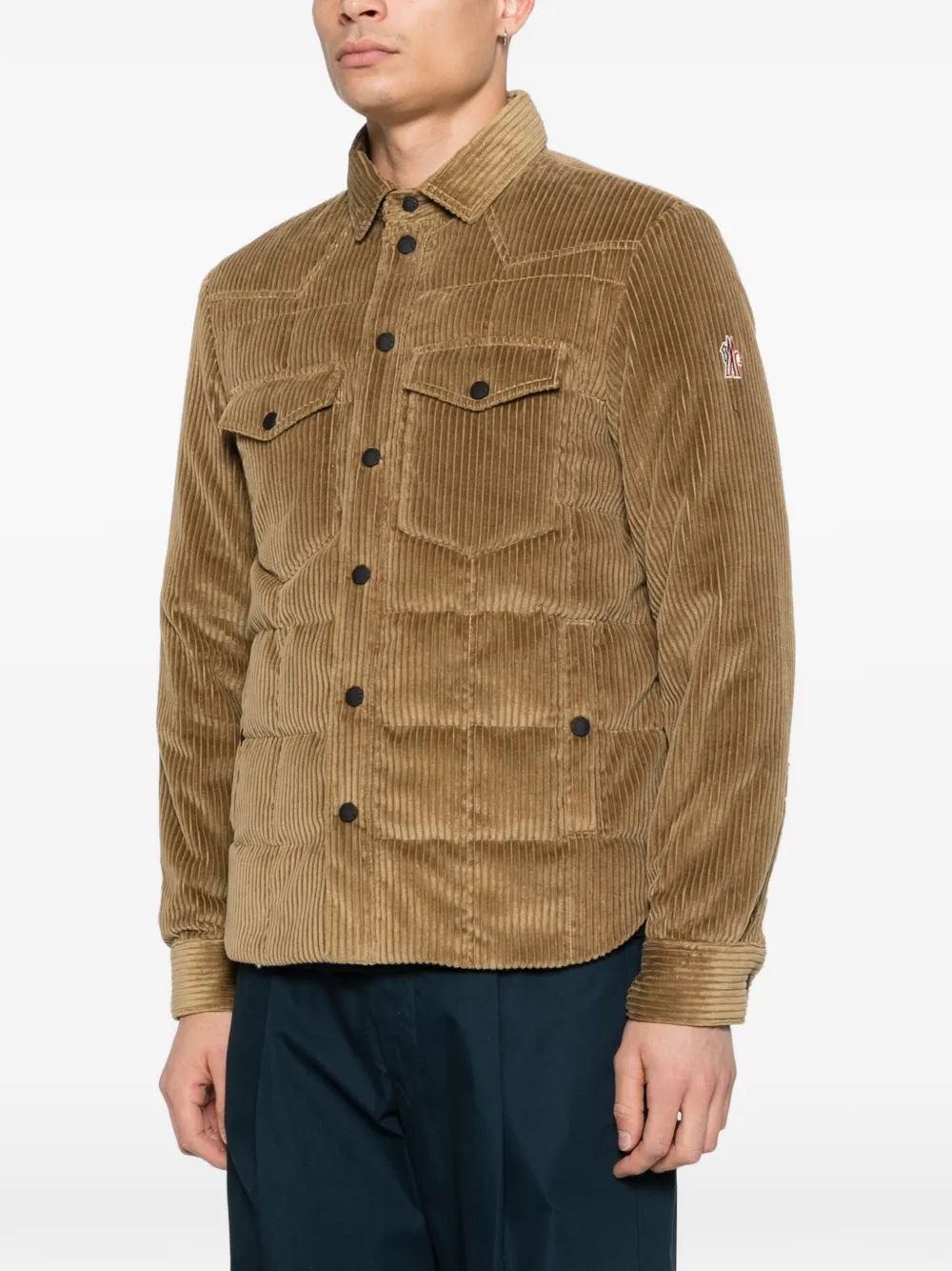 Moncler Grenoble Gelt ribfluwelen gewatteerd shirtjack Bruin
