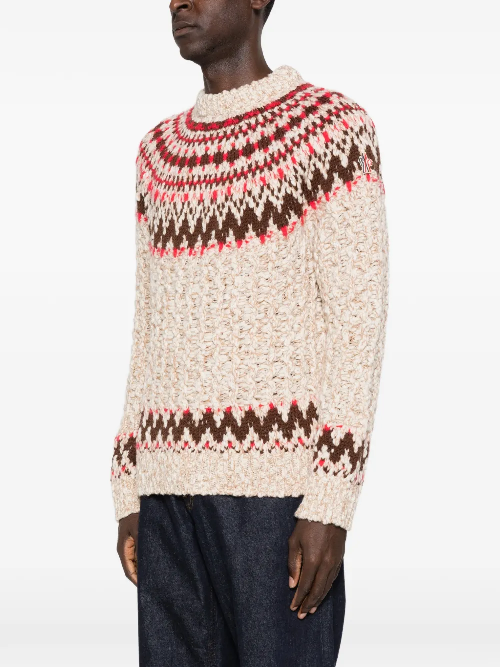  Moncler Grenoble Jacquard Crew-neck Sweater - Neutrals 