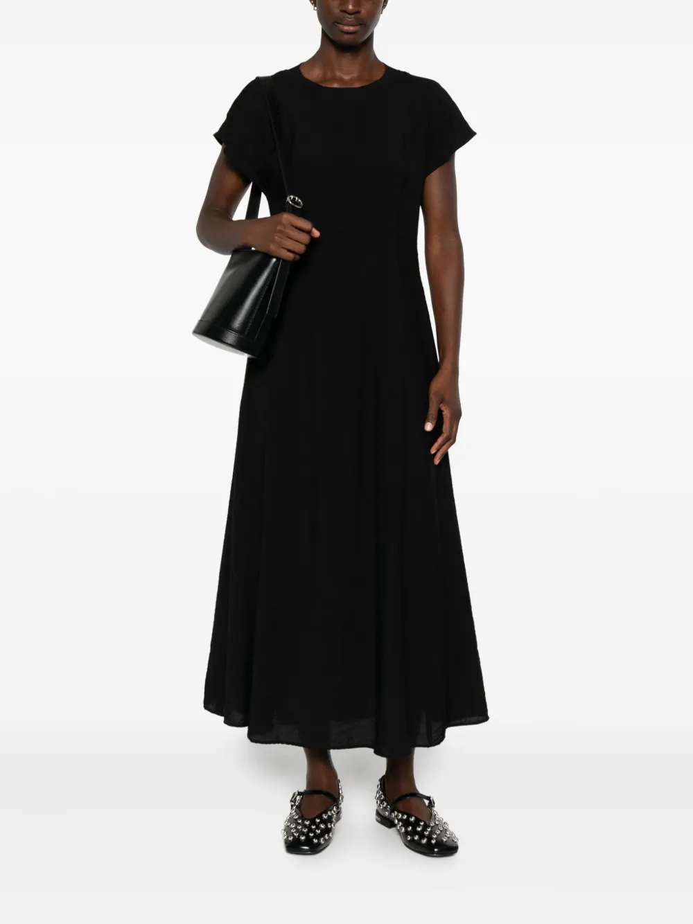 Marc O'Polo cap-sleeve flared midi dress - Zwart