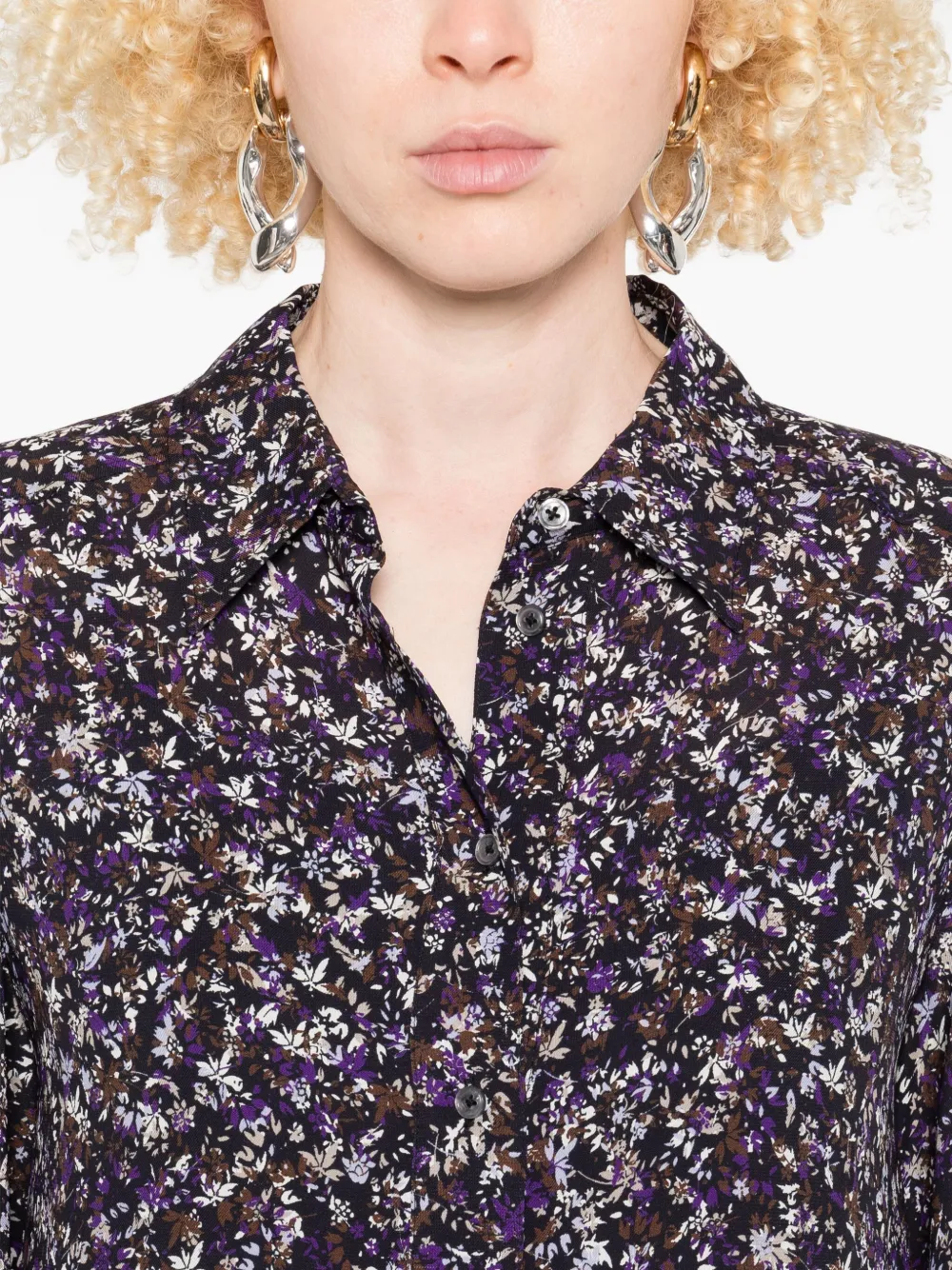 Marc O'Polo floral-print shirt dress Zwart