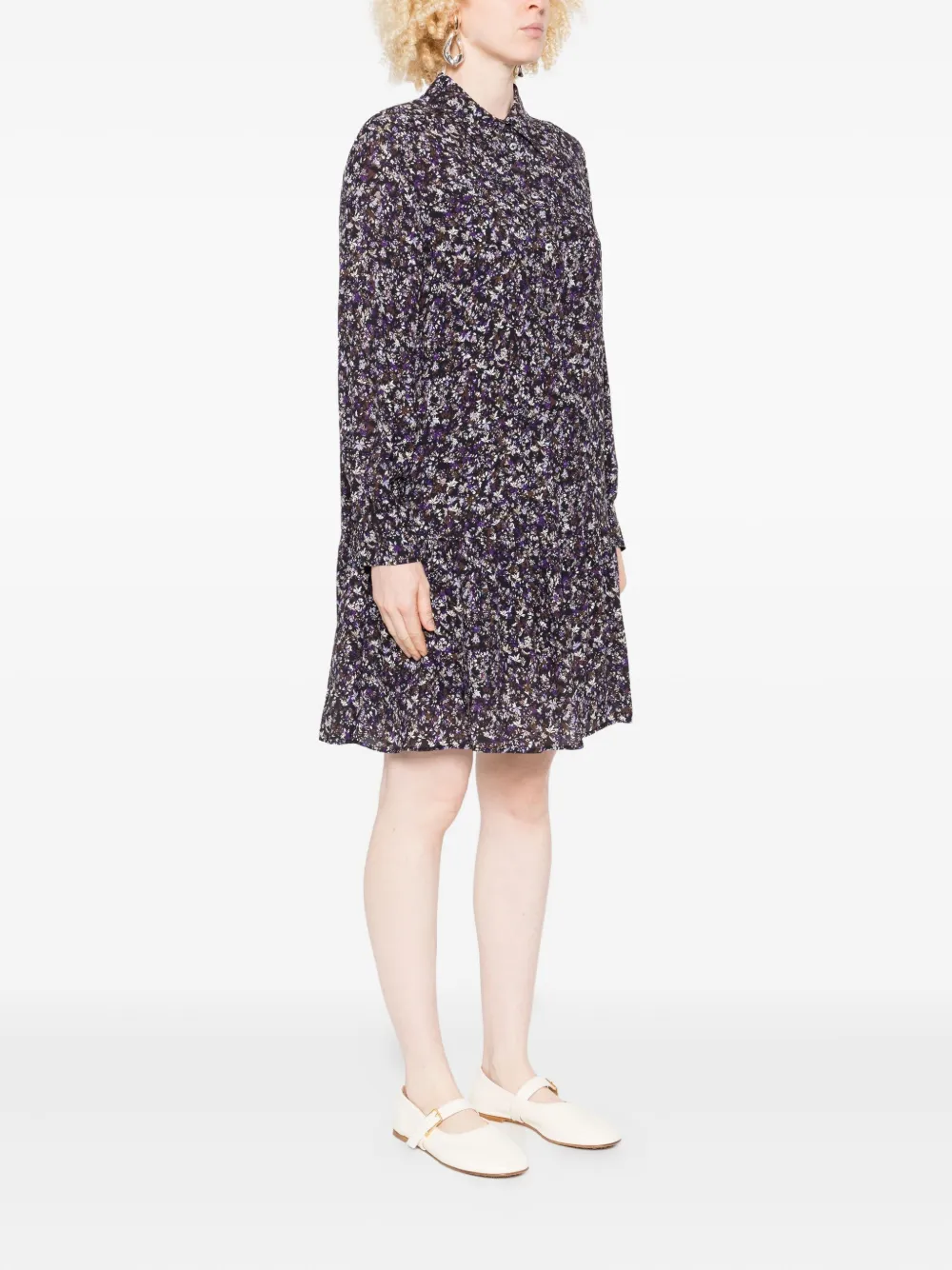 Marc O'Polo floral-print shirt dress Zwart