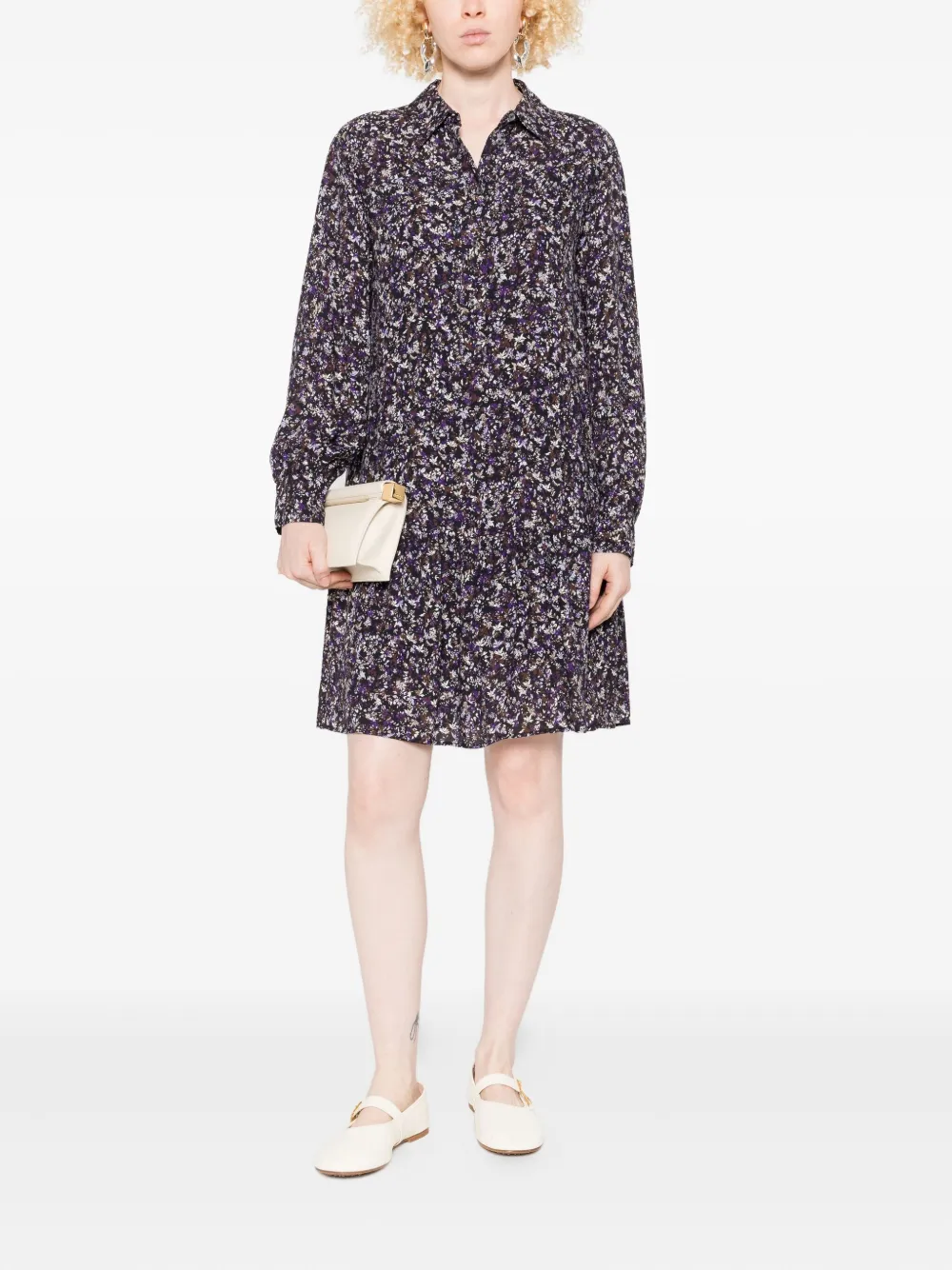 Marc O'Polo floral-print shirt dress Zwart