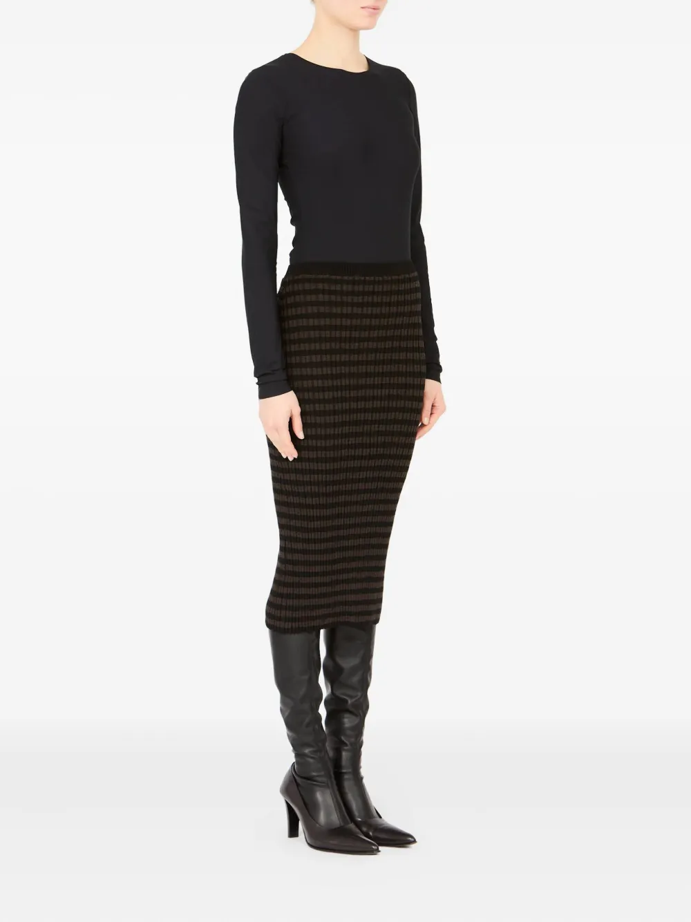 MM6 Maison Margiela Geribbelde midi-rok Bruin