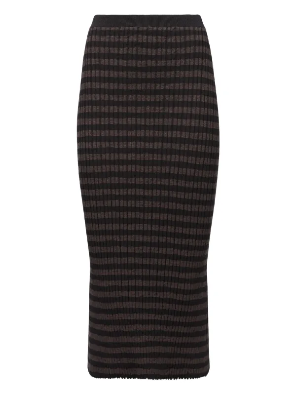 MM6 Maison Margiela Ribbed Striped Midi Skirt in Brown