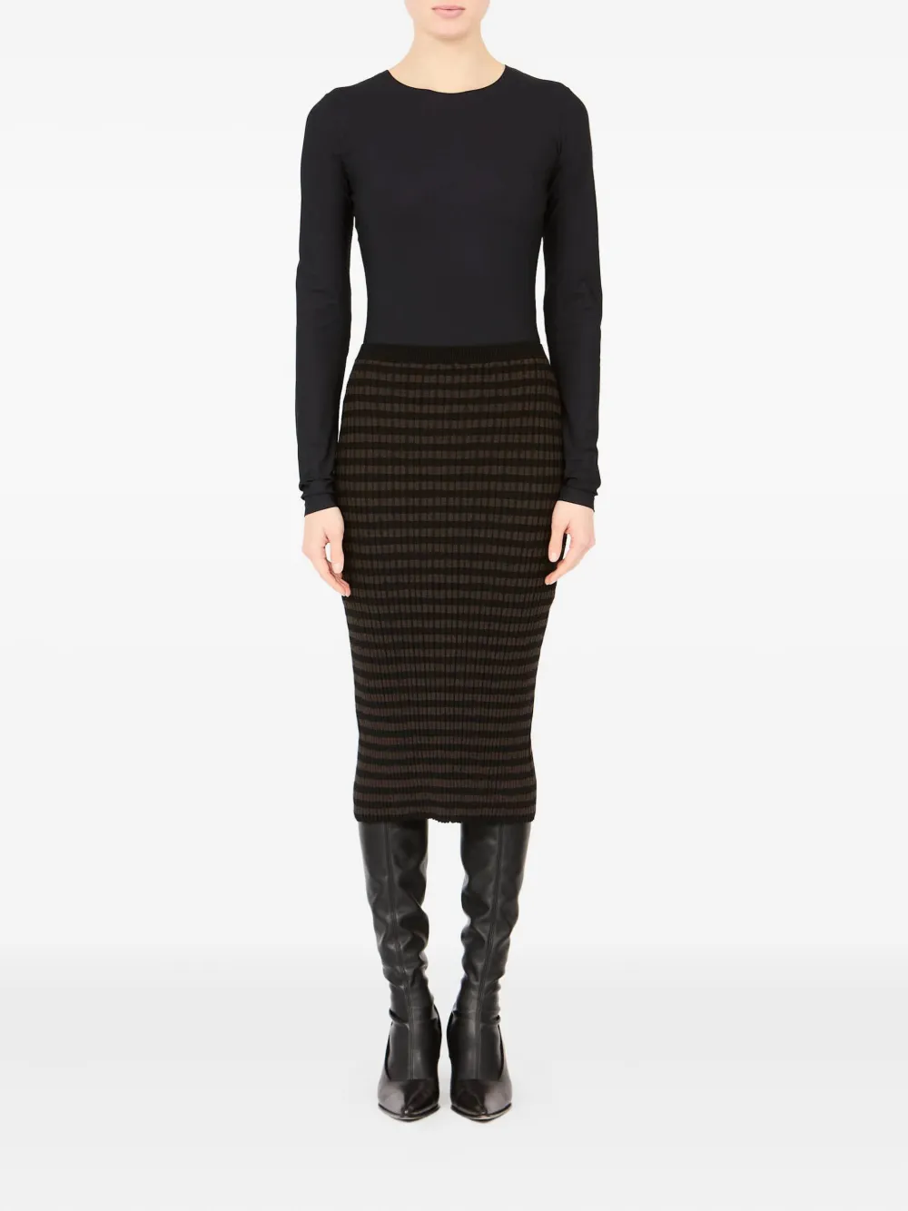MM6 Maison Margiela Geribbelde midi-rok - Bruin