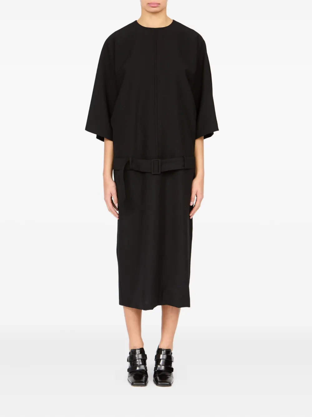MM6 Maison Margiela Midi-jurk met ceintuur - Zwart