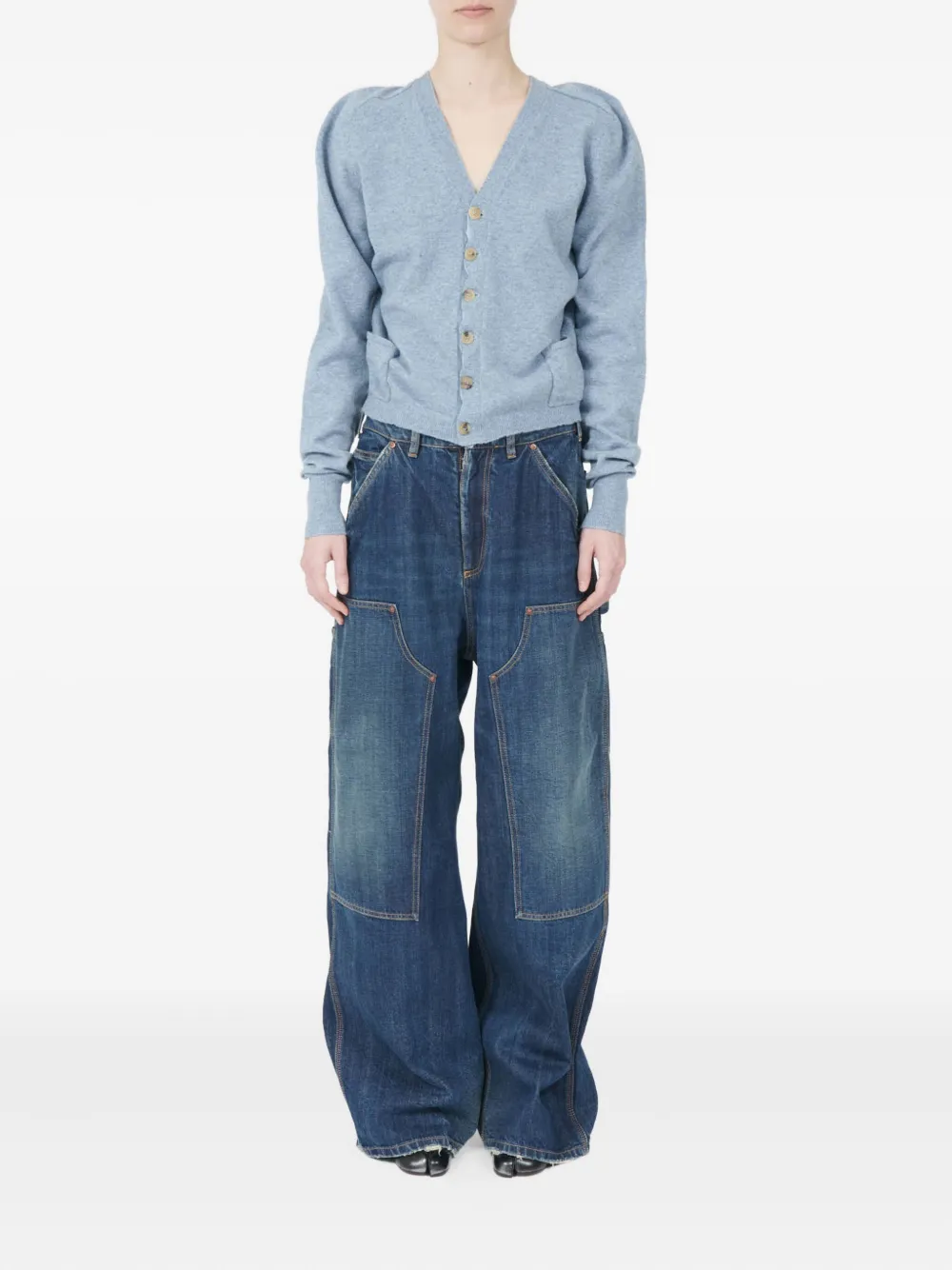 Maison Margiela Wool Cardigan In Blue