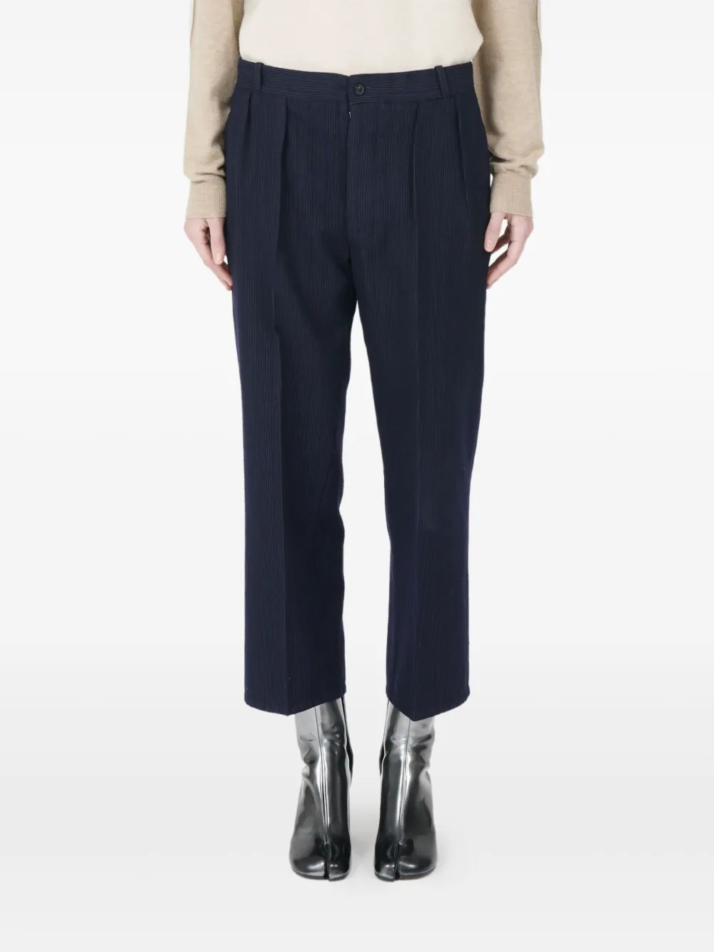 Maison Margiela Pleated Pinstripe Pants In Black