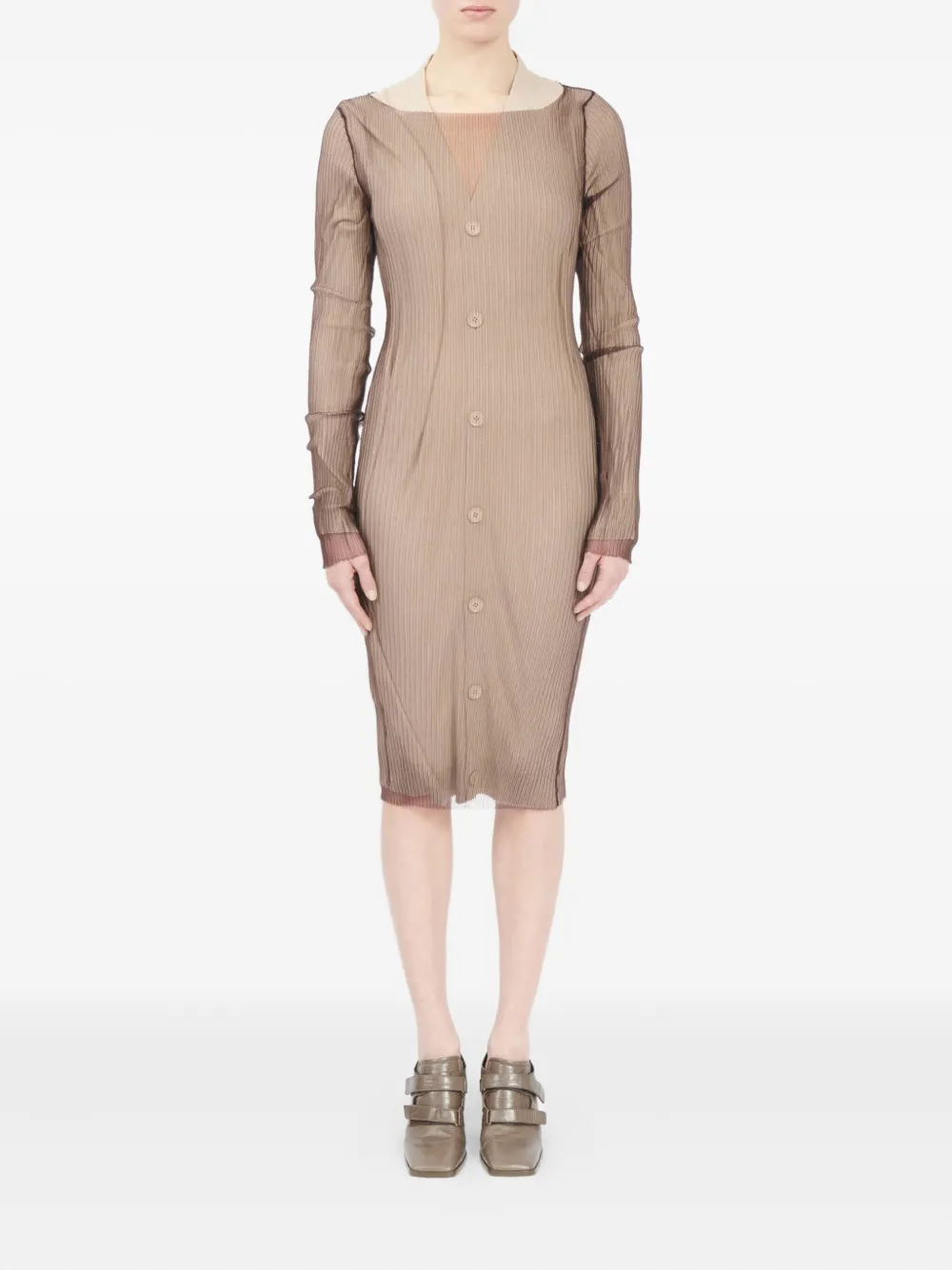 MM6 Maison Margiela Geribbelde vestjurk met knopen - Beige