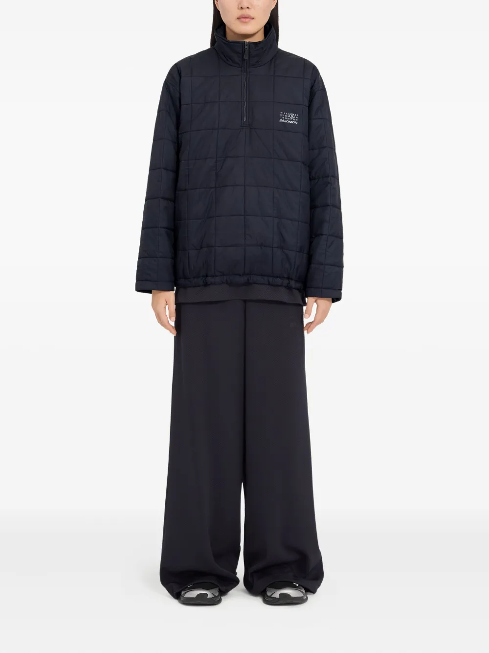 Mm6 Maison Margiela Quilted Jacket With High Collar And Cuffs In Blue
