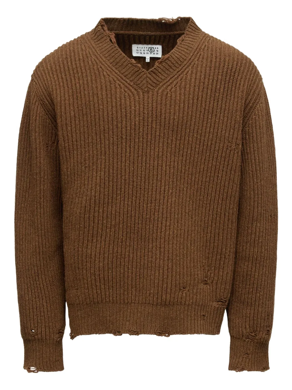 MM6 Maison Margiela suéter tejido de canalé con cuello en V | marrón | Image 1