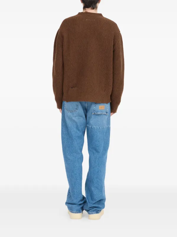 MM6 Maison Margiela Ribbed V-neck Sweater | Brown | FARFETCH