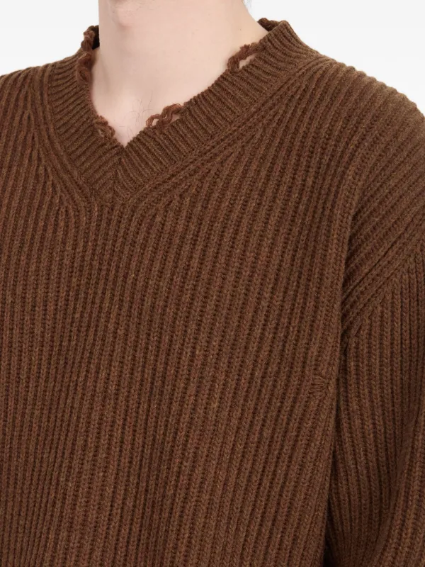 MM6 Maison Margiela Ribbed V-neck Sweater | Brown | FARFETCH