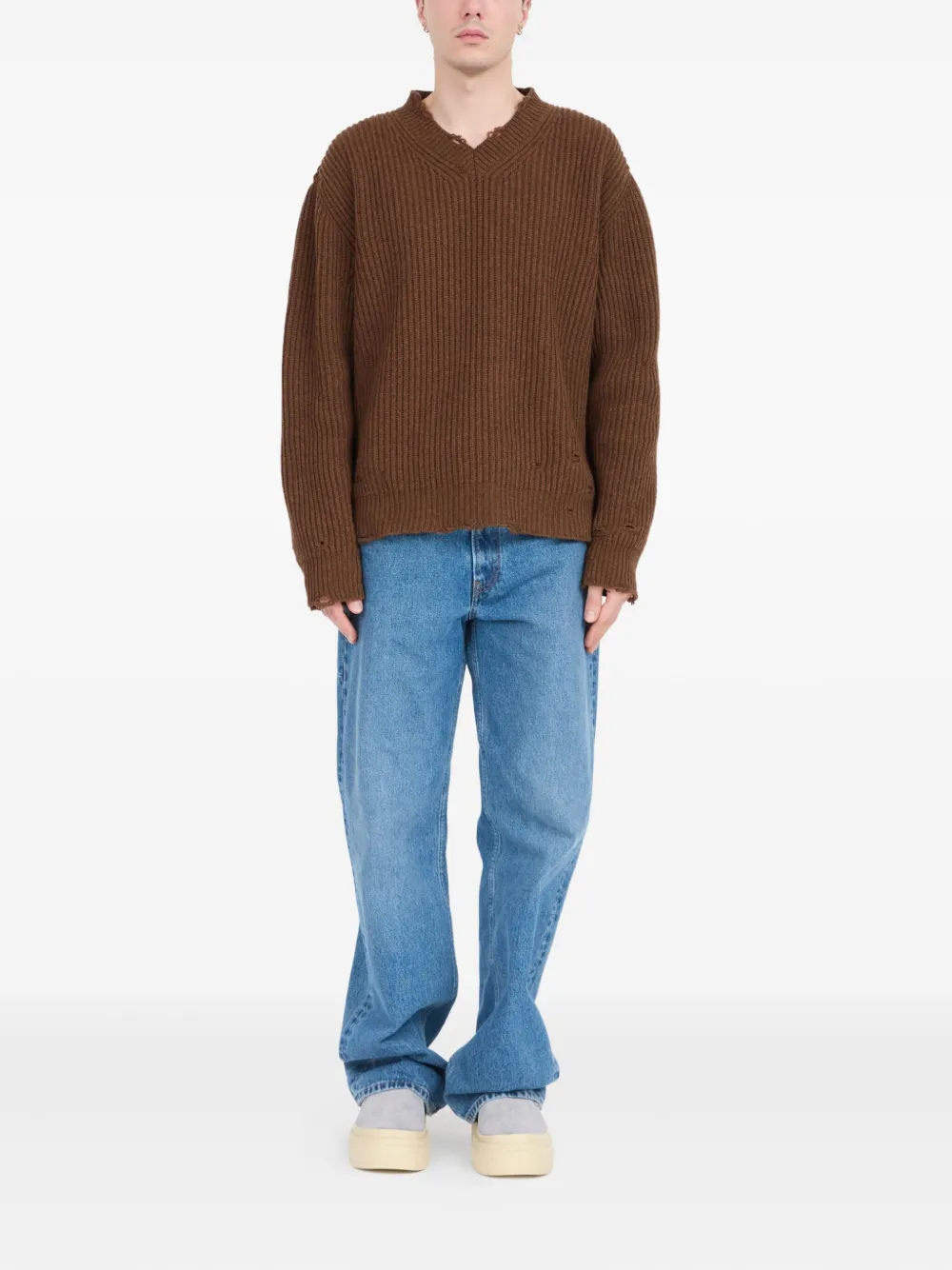 MM6 Maison Margiela ribbed V-neck sweater - Bruin