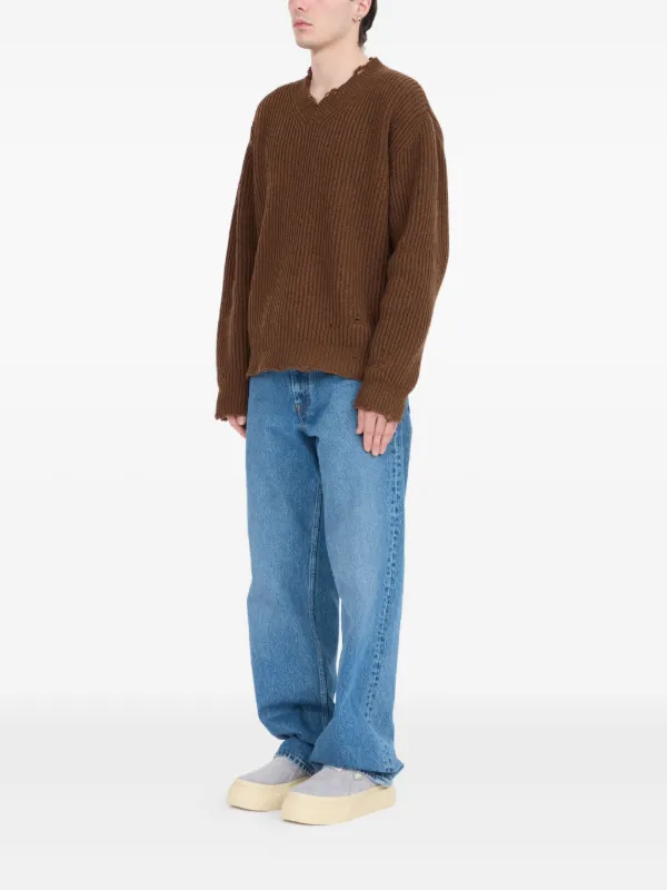 MM6 Maison Margiela Ribbed V-neck Sweater | Brown | FARFETCH