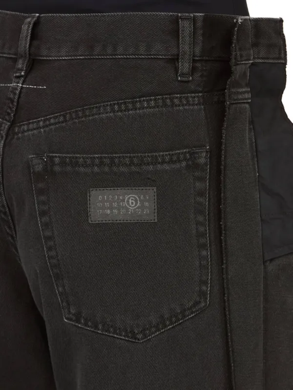 MM6 Maison Margiela 裾ダブル＆スリット レザー ワイドパンツ MM6 Maison Margiela スリットパンツ | ブラック | FARFETCH JP