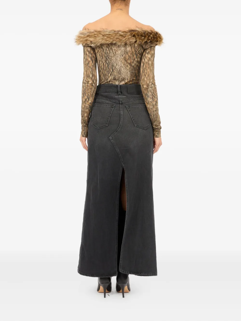 Mm6 Maison Margiela Paint-splatter Denim Skirt In Black