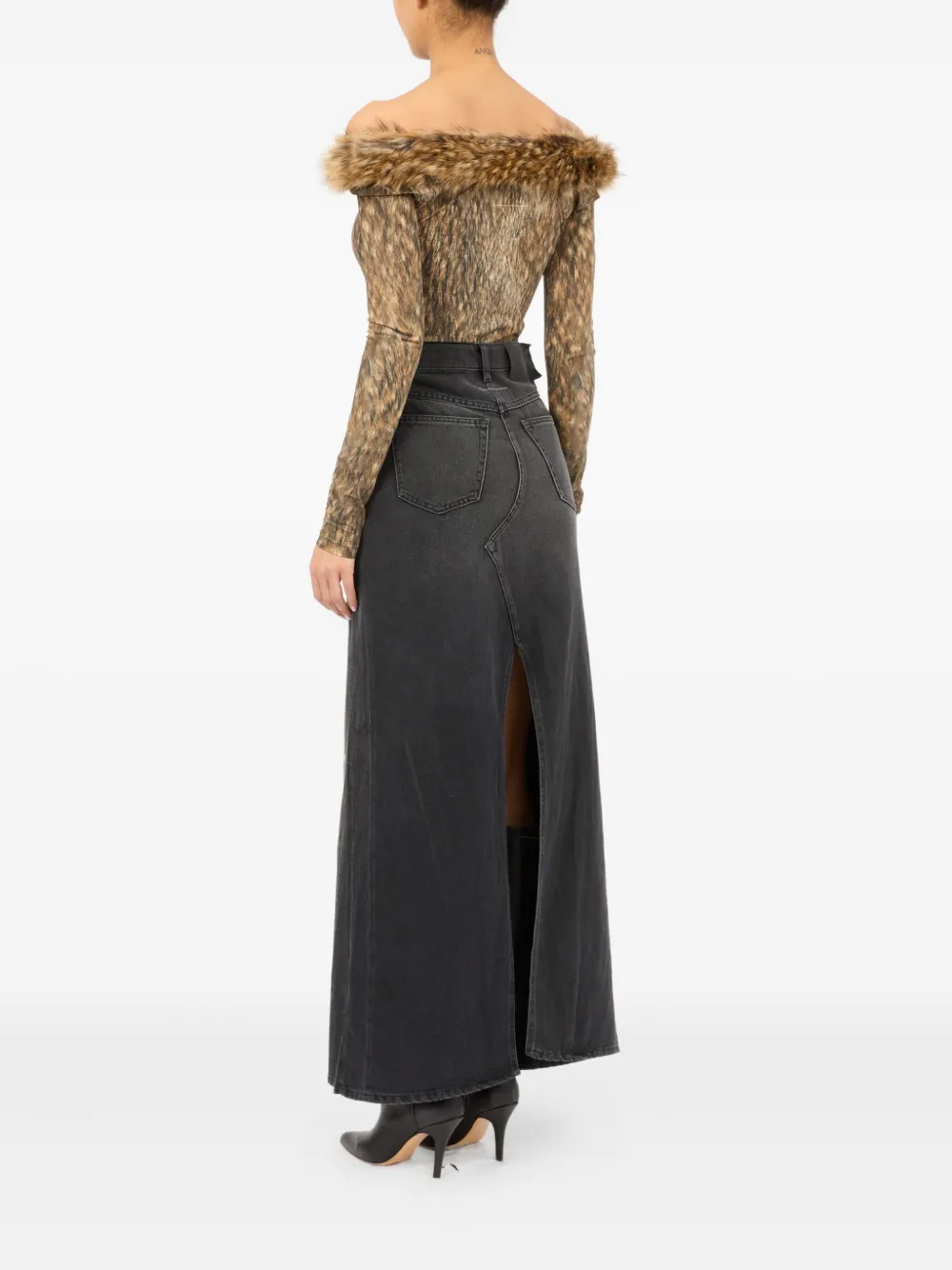 Mm6 Maison Margiela Paint-splatter Denim Skirt In Black