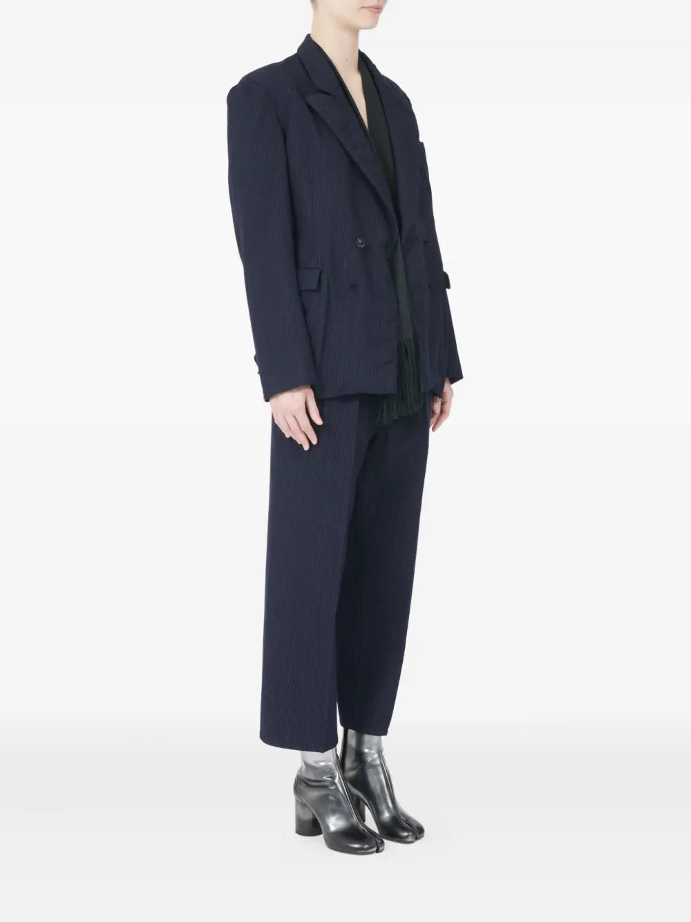Maison Margiela Striped-pattern Double-breasted Blazer In Blue