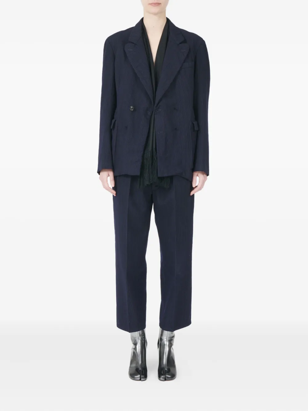 Maison Margiela Striped-pattern Double-breasted Blazer In Blue