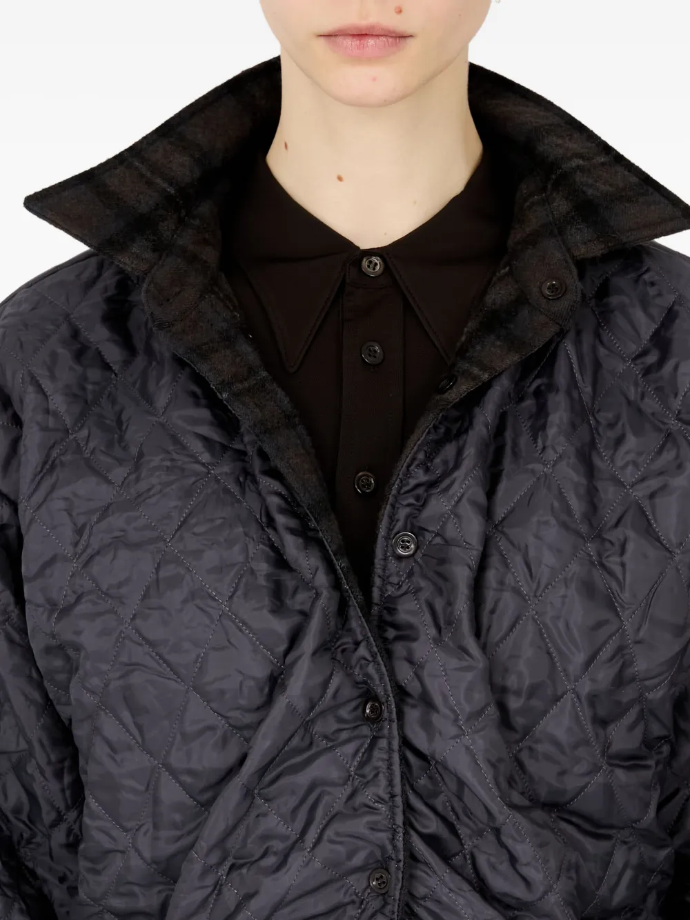 Maison Margiela Quilted Long Sleeve Shirt Collared Neck In Blue