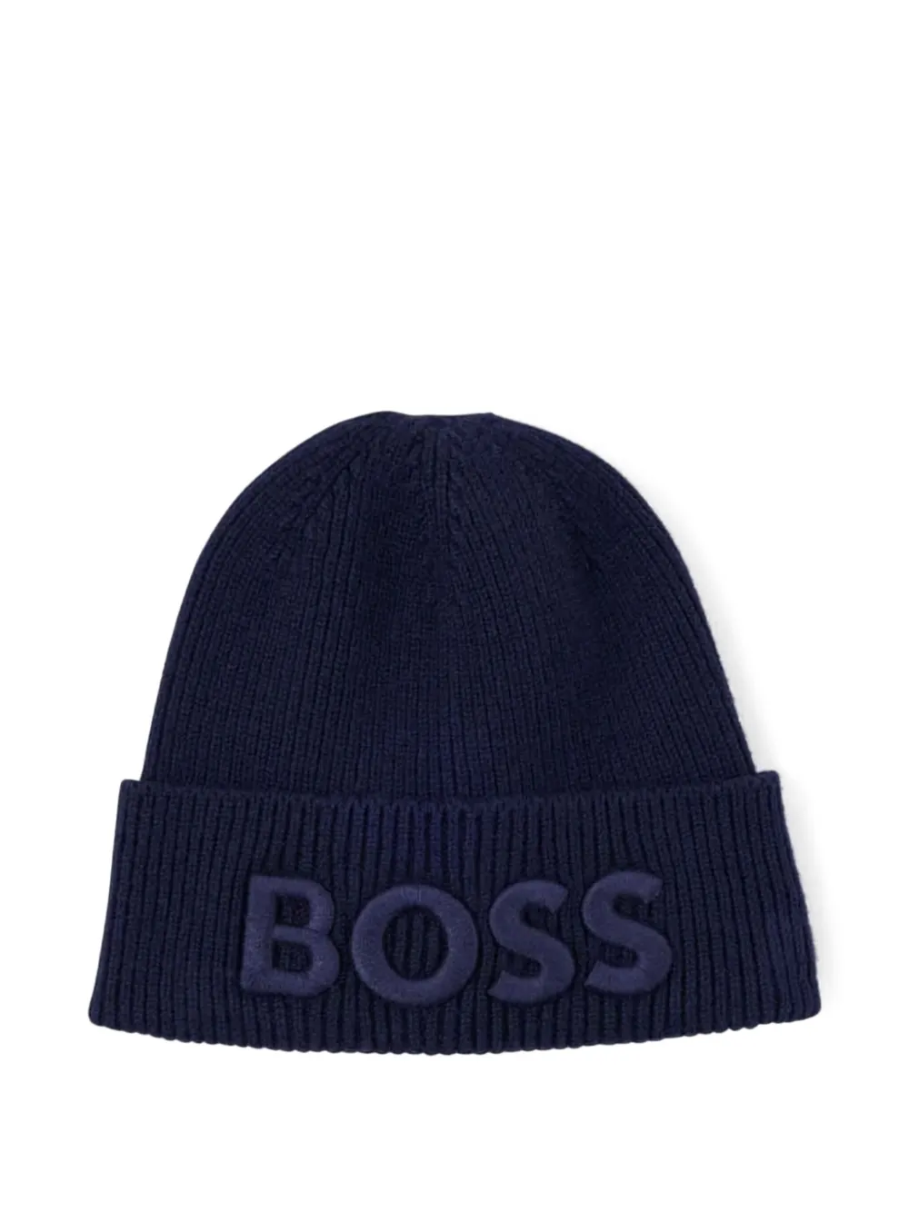 BOSS logo-embroidered beanie - Blauw