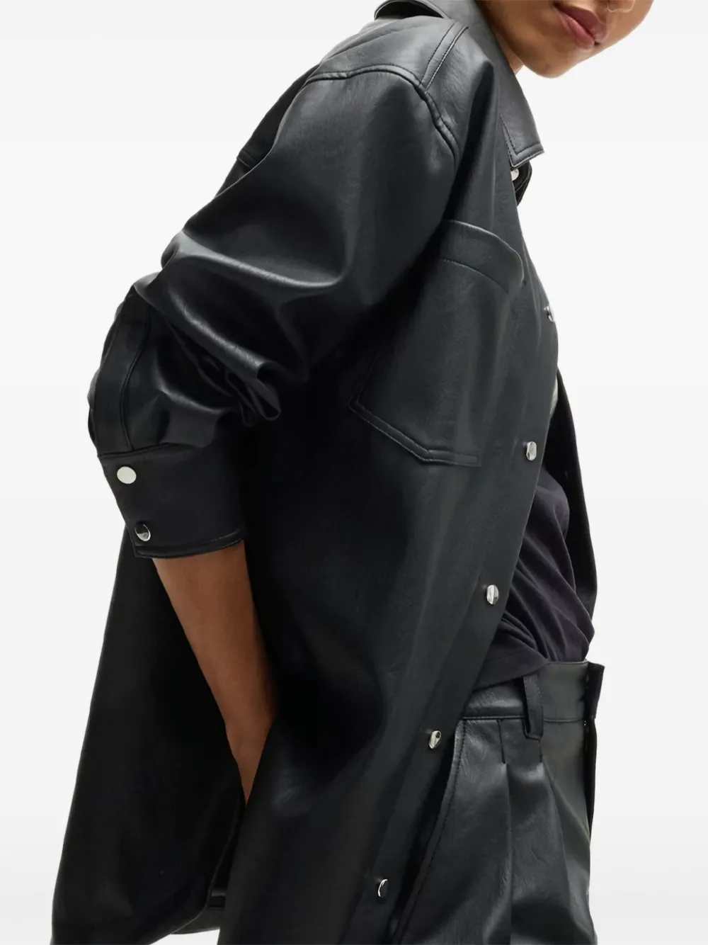 BOSS Blouse van imitatieleer Zwart