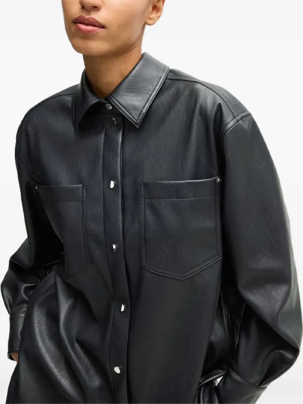 BOSS Blouse van imitatieleer Zwart