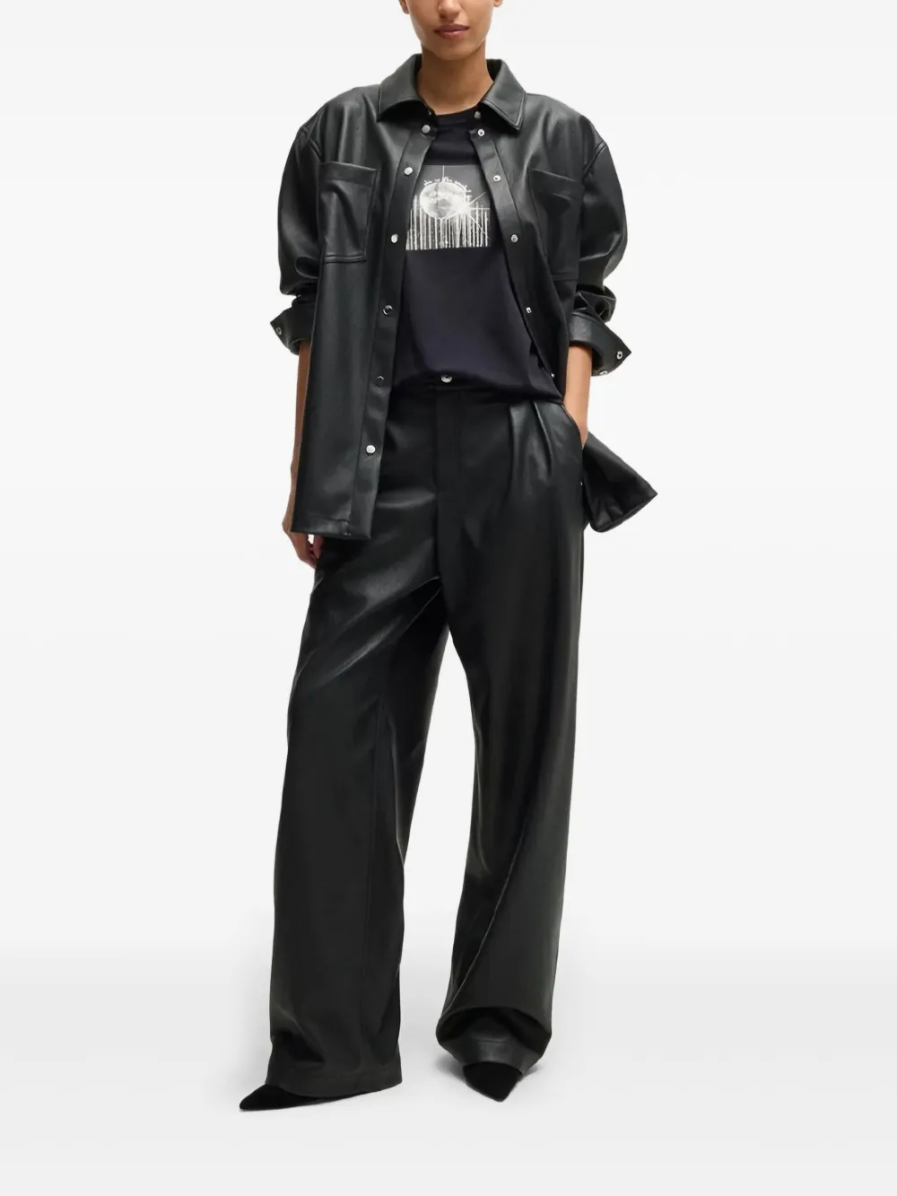 BOSS Blouse van imitatieleer Zwart