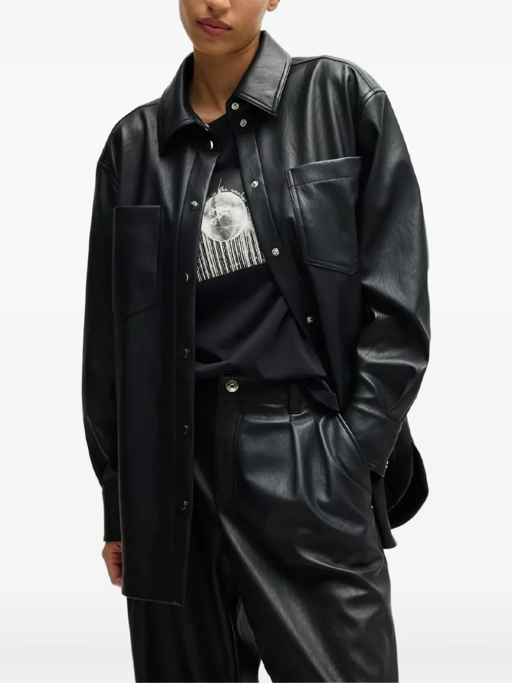 BOSS Blouse van imitatieleer Zwart