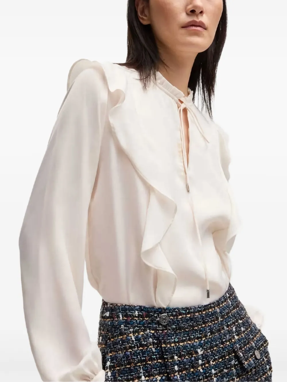 BOSS Shirt met ruches Beige