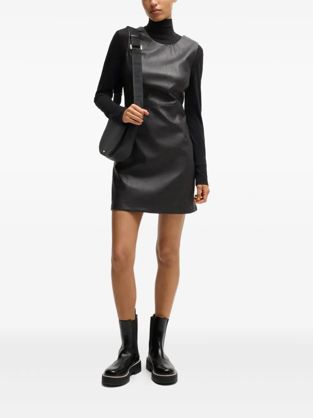 HUGO BOSS FAUX-LEATHER MINI DRESS 