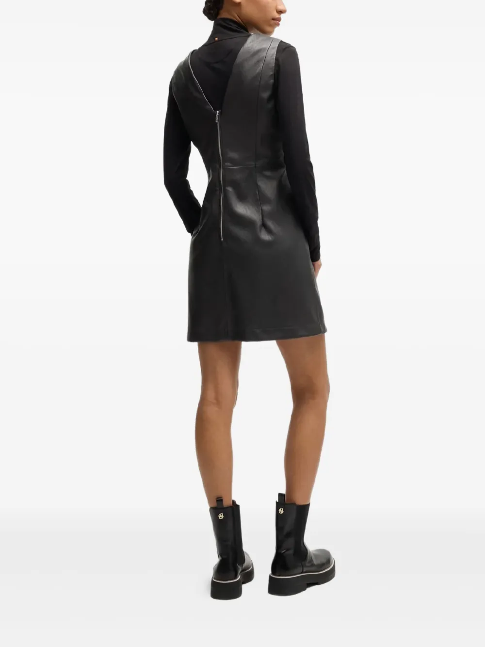 BOSS faux-leather mini dress - Zwart