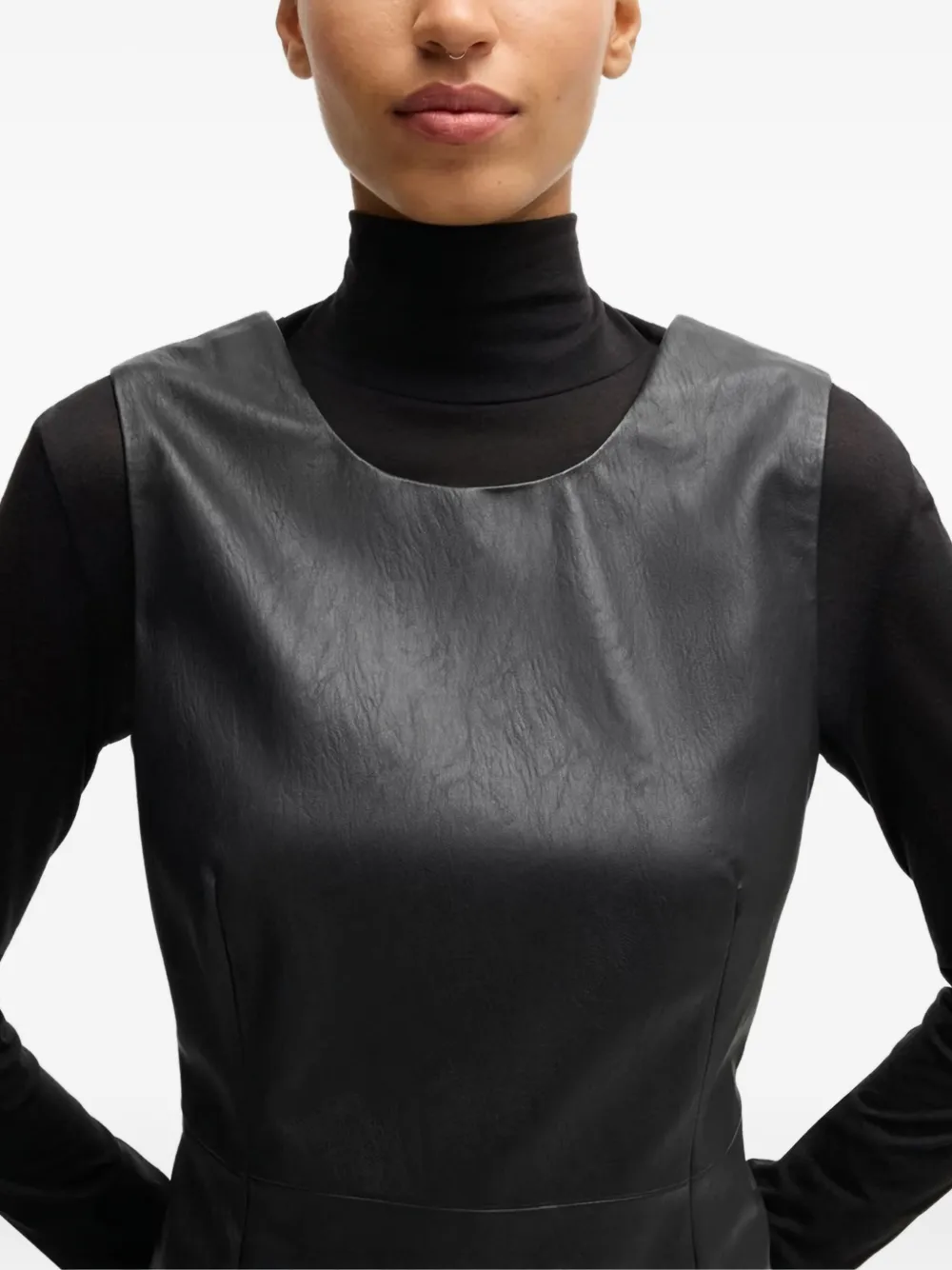 HUGO BOSS FAUX-LEATHER MINI DRESS 
