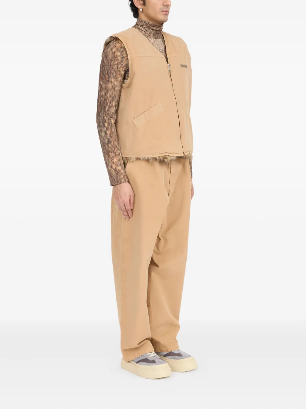 Mm6 Maison Margiela Faux Fur-trimmed Sleeveless Vest In Neutral