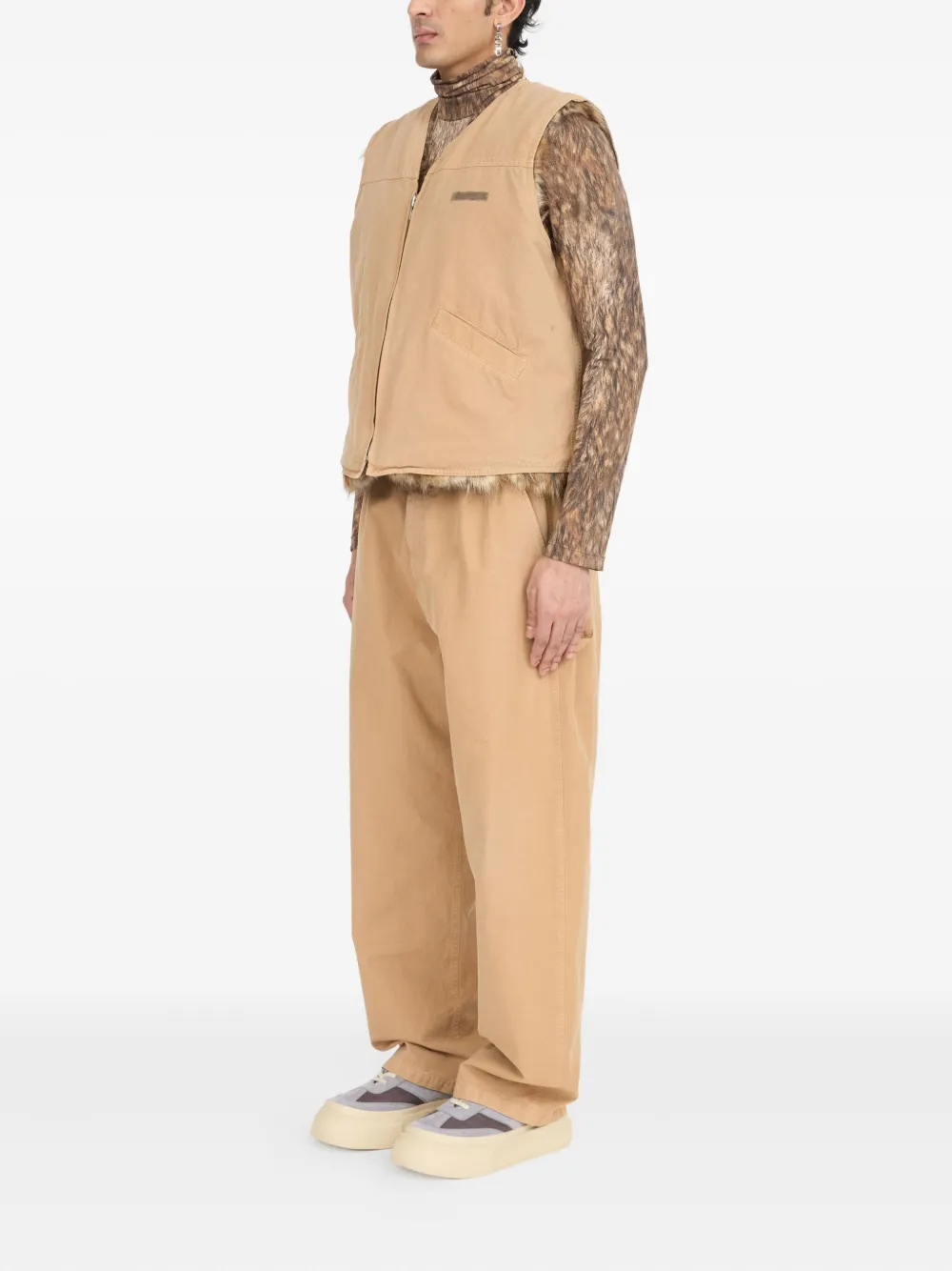 Mm6 Maison Margiela Faux Fur-trimmed Sleeveless Vest In Neutral