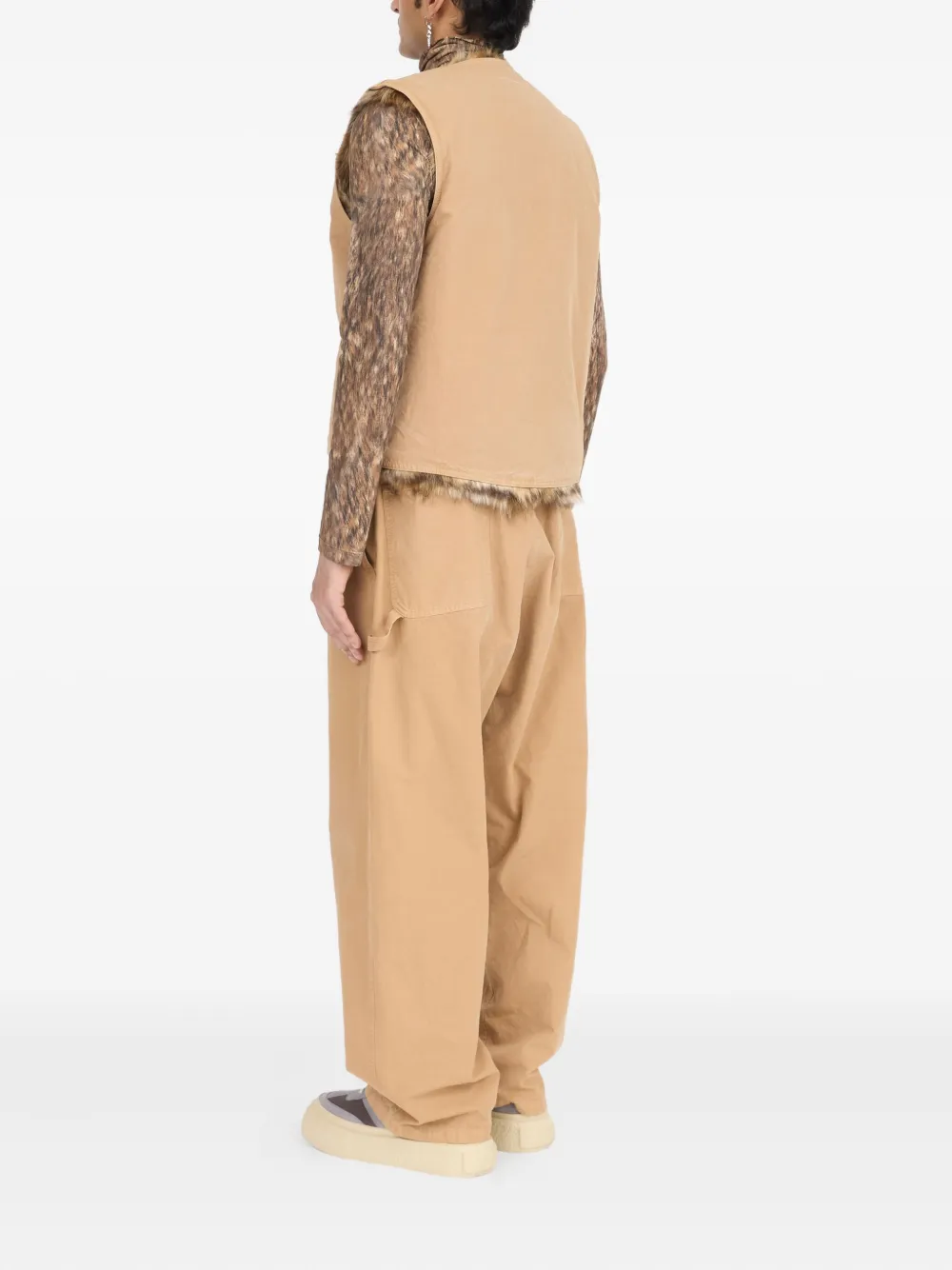 Mm6 Maison Margiela Faux Fur-trimmed Sleeveless Vest In Neutral