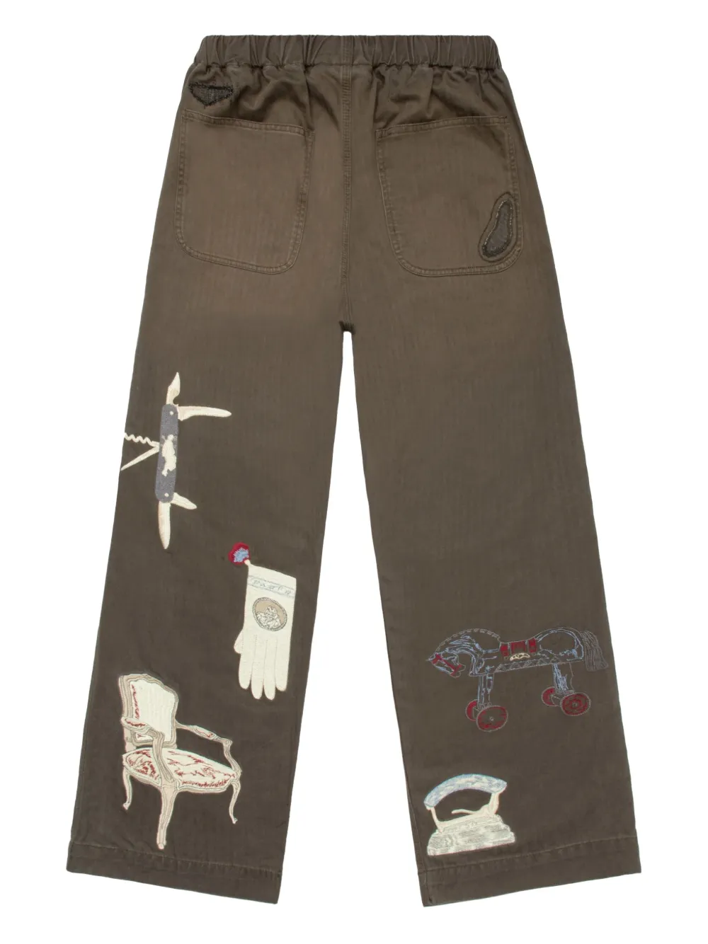 Samuel Zelig Broek met geborduurd patchwork - Zwart