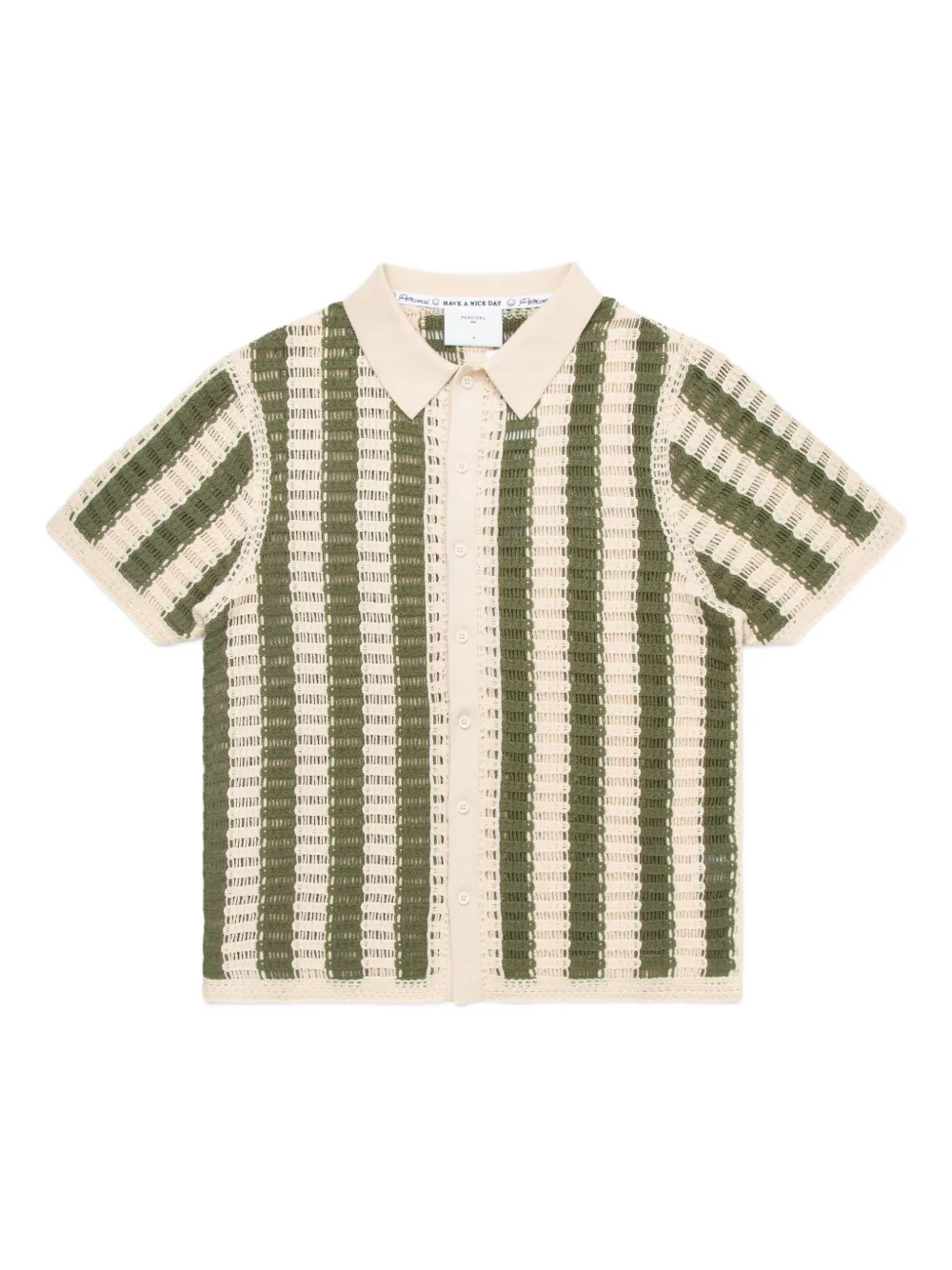 PERCIVAL Barletta knitted striped short-sleeve shirt | Green | Image 1