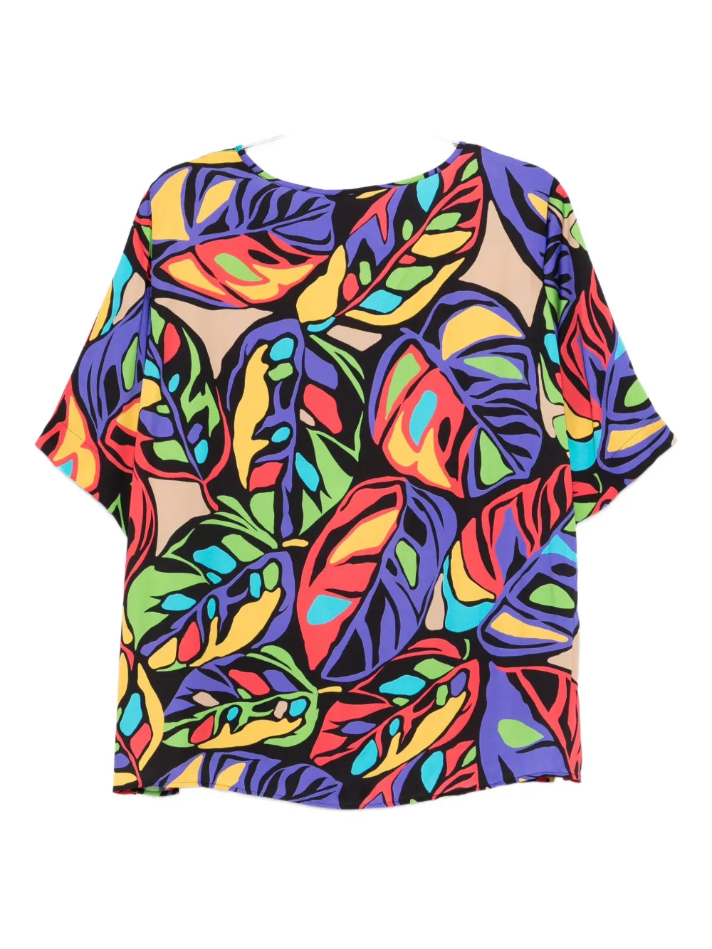 Marina Rinaldi Elena top met V-hals en bladerprint Zwart
