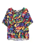 Marina Rinaldi Elena leaf-print V-neck top - Black