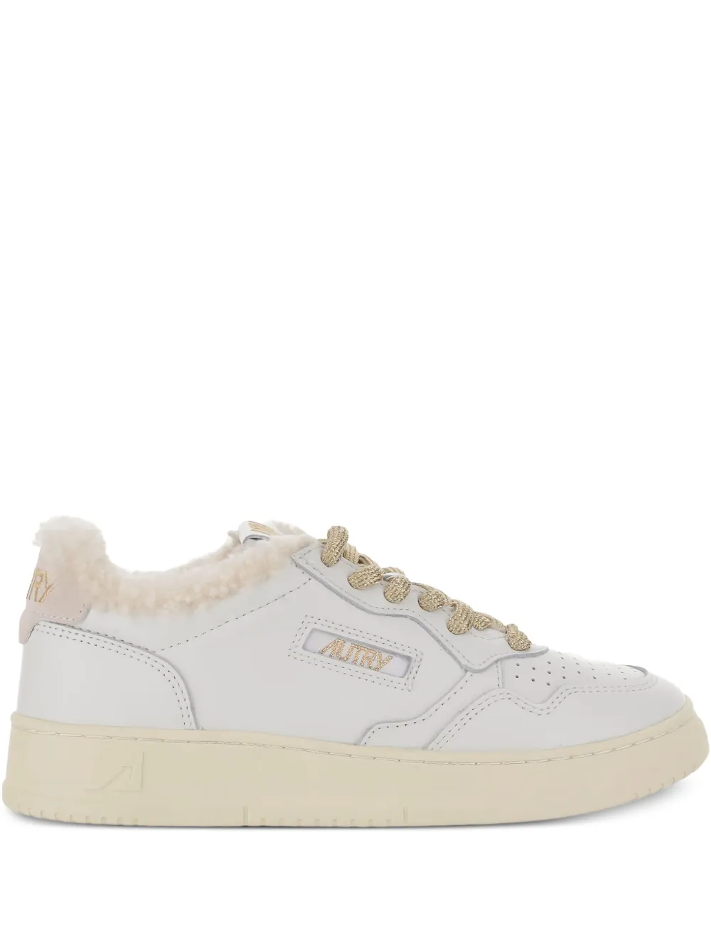 Autry Medalist shearling-trimmed leather sneakers White