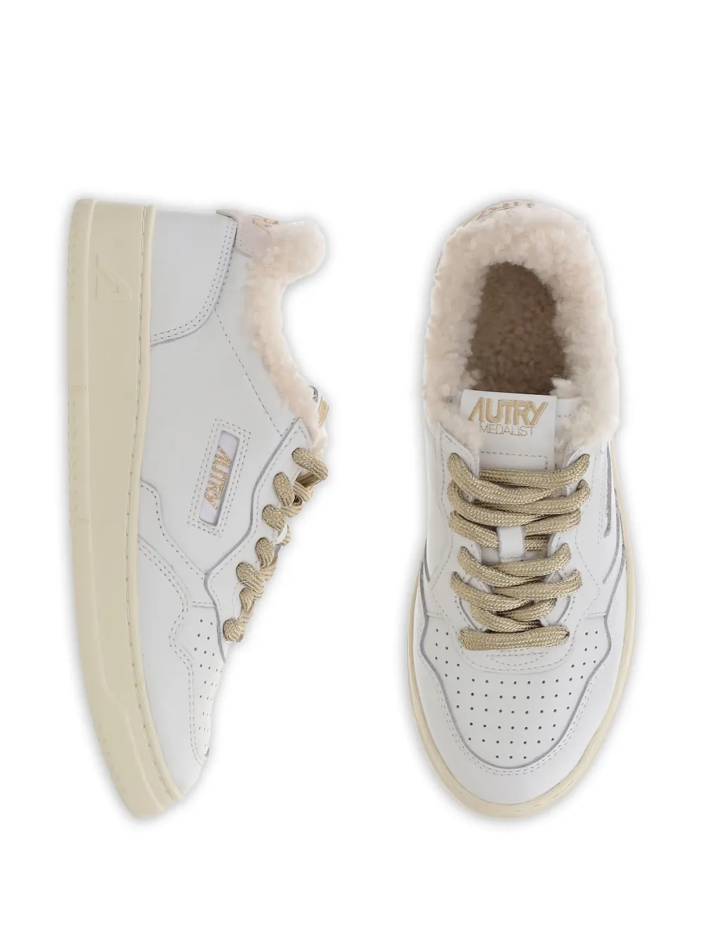 Autry Medalist shearling-trimmed leather sneakers White