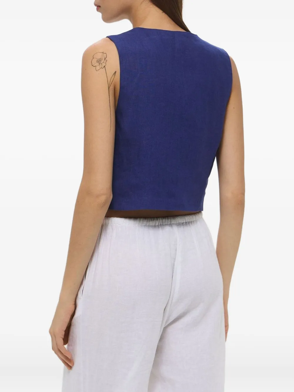 Marella V-neck Buttoned Linen Waistcoat In Blue