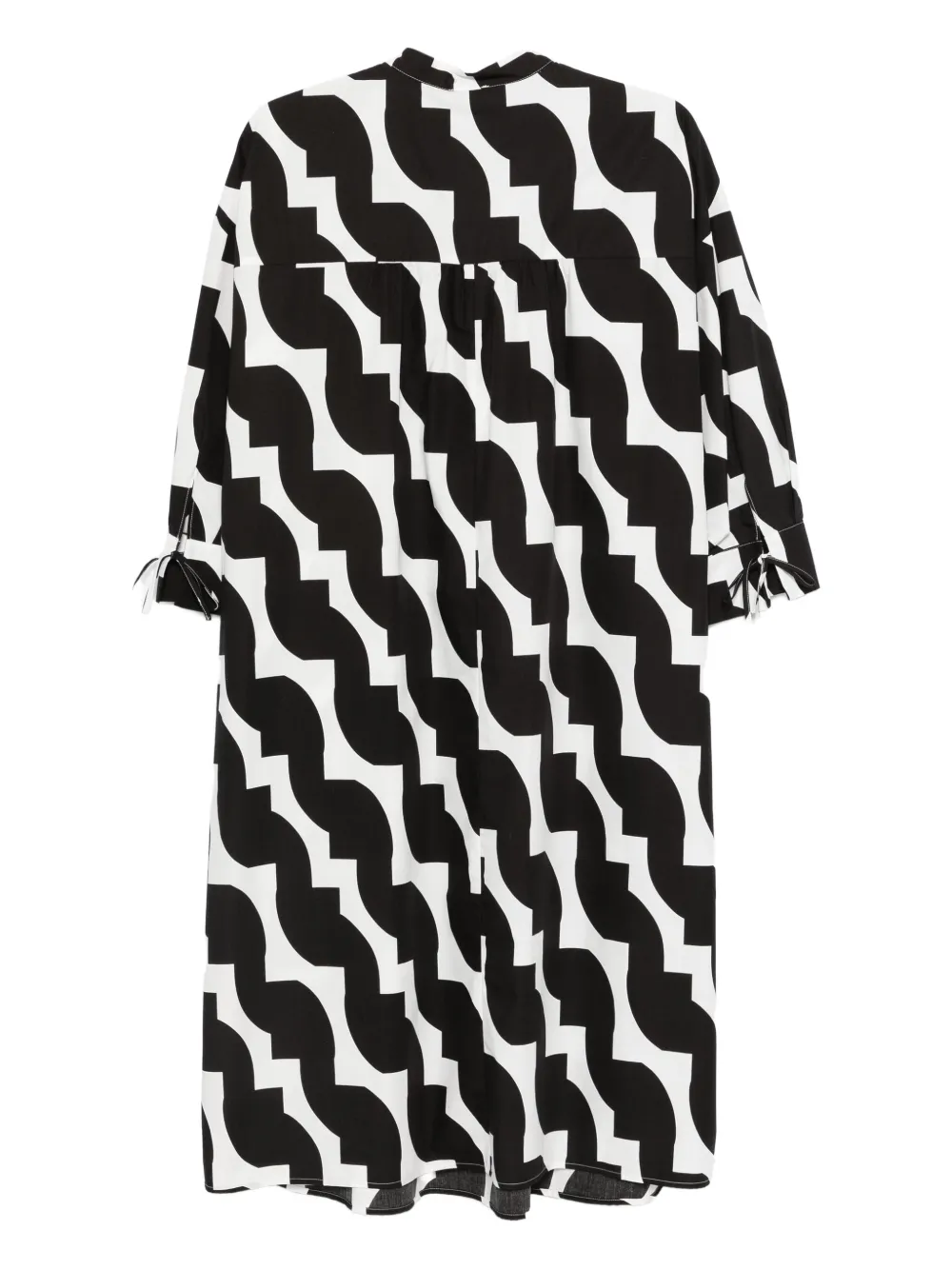 Marina Rinaldi Pina jurk met geometrische print en gestrikte hals Zwart